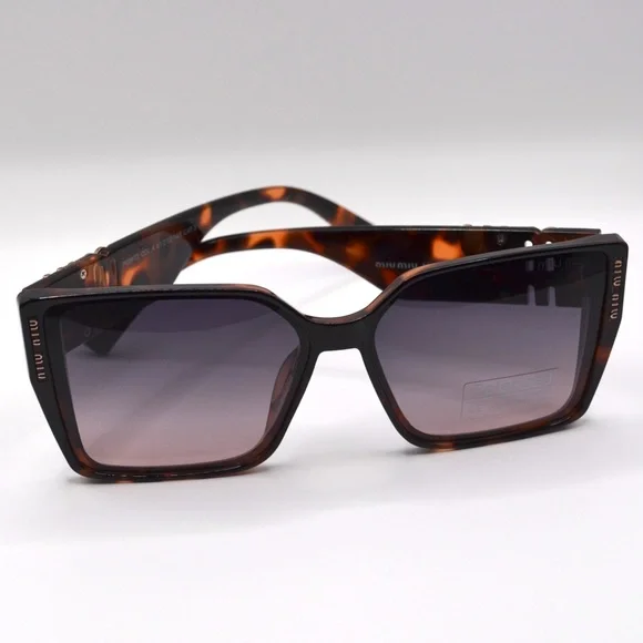 MIU MIU Women’s Polarized Sunglasses | Tortoise Brown | Grey Purple Lens | New - Picture 8 of 16